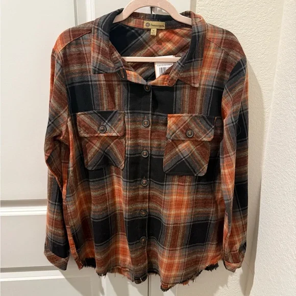 Democracy Plaid Button Down Flannel Shirt - Picture 1 of 6